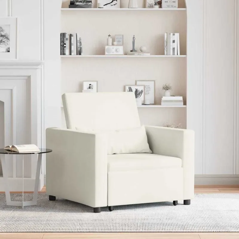 Ištraukiamas sofa-lova vienvietis su ratais Kreminė Aksomas