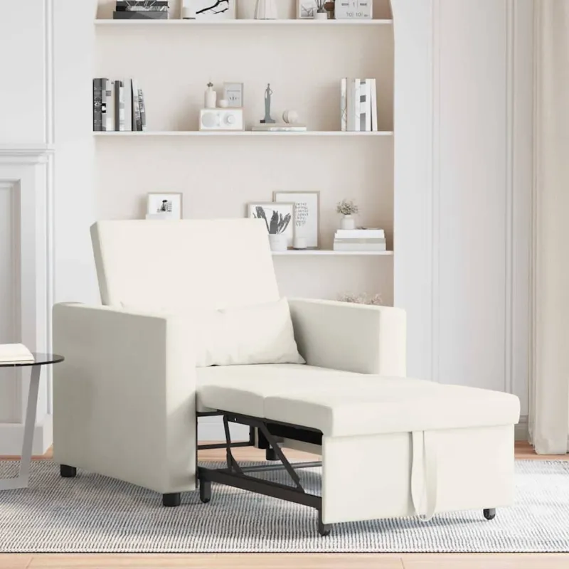 Ištraukiamas sofa-lova vienvietis su ratais Kreminė Aksomas