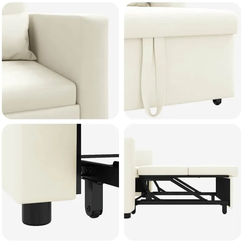 Ištraukiamas sofa-lova vienvietis su ratais Kreminė Aksomas