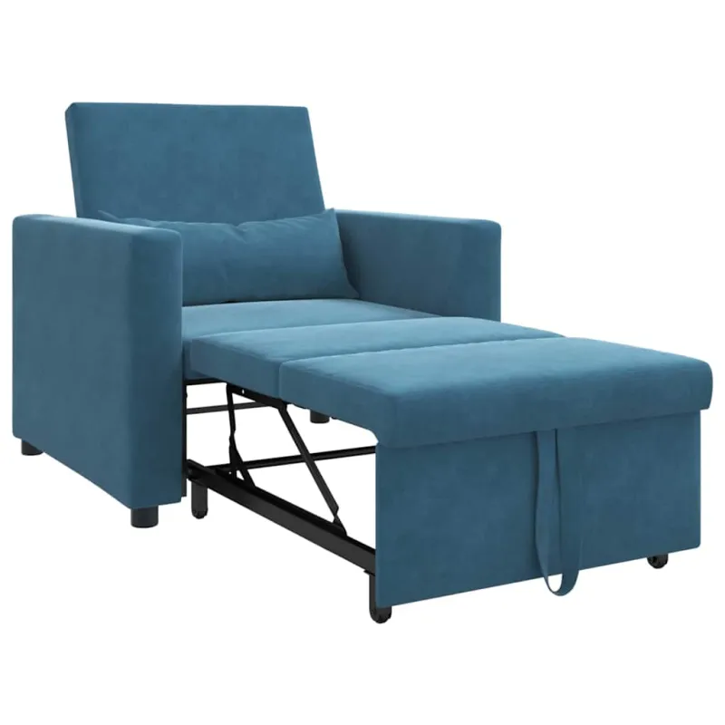 Ištraukiamas sofa-lova vienvietis su ratais Mėlyna Aksomas