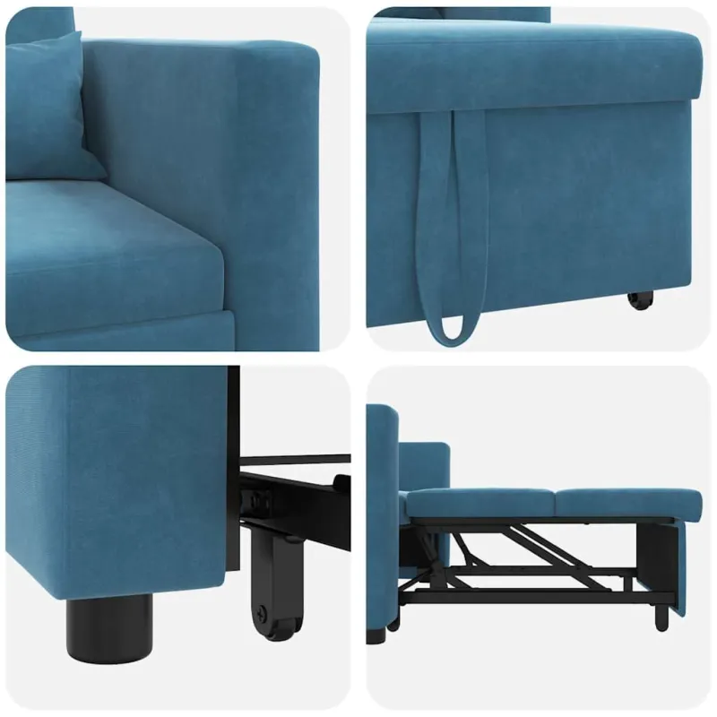 Ištraukiamas sofa-lova vienvietis su ratais Mėlyna Aksomas