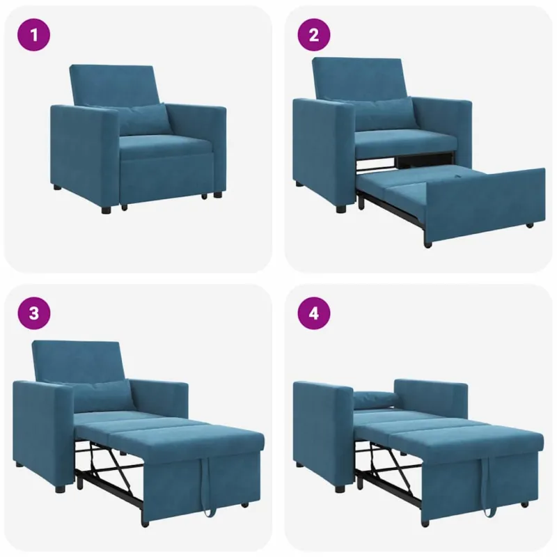 Ištraukiamas sofa-lova vienvietis su ratais Mėlyna Aksomas
