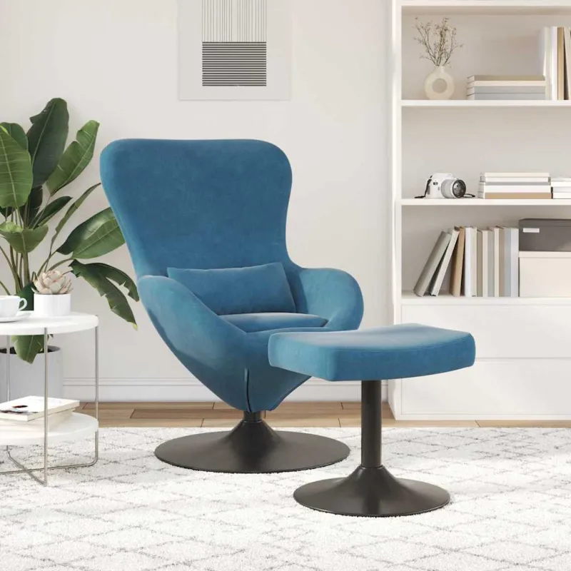 Kiaušinio kėdė su pufu with Footstool Mėlyna Aksomas