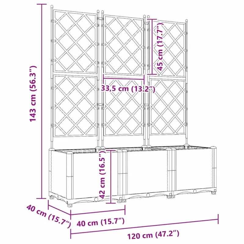 Sodo vazonas 3 pcs Ruda 120 x 40 x 143 cm Plastmasė