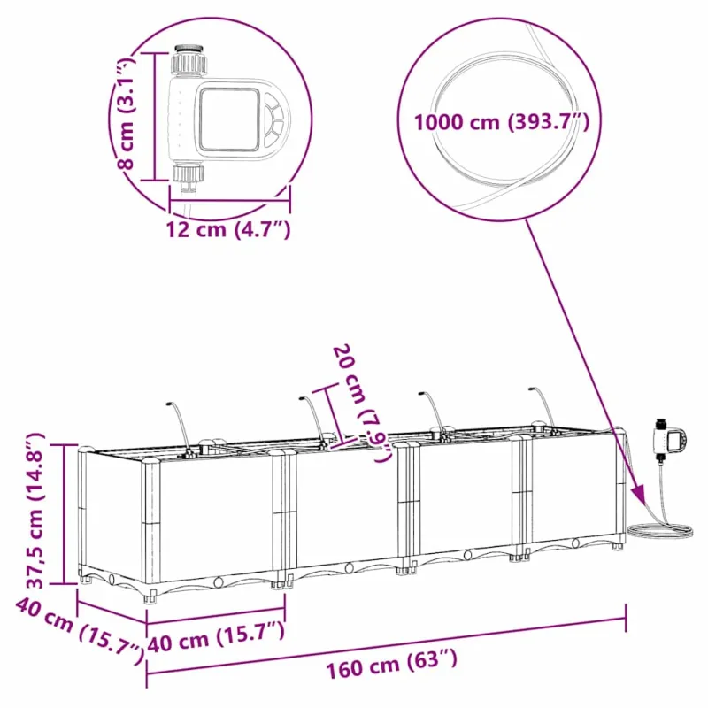 Sodo vazonas 4 pcs Ruda 160 x 40 x 37,5 cm Plastmasė