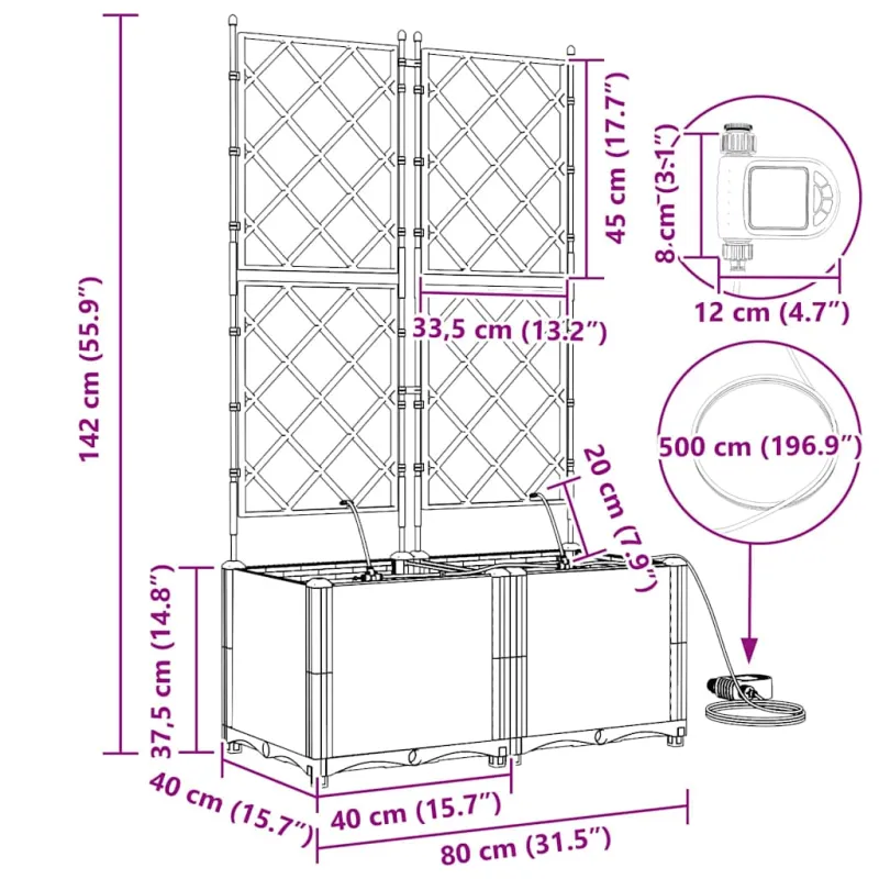Sodo vazonas 2 pcs Ruda 80 x 40 x 142 cm Plastmasė