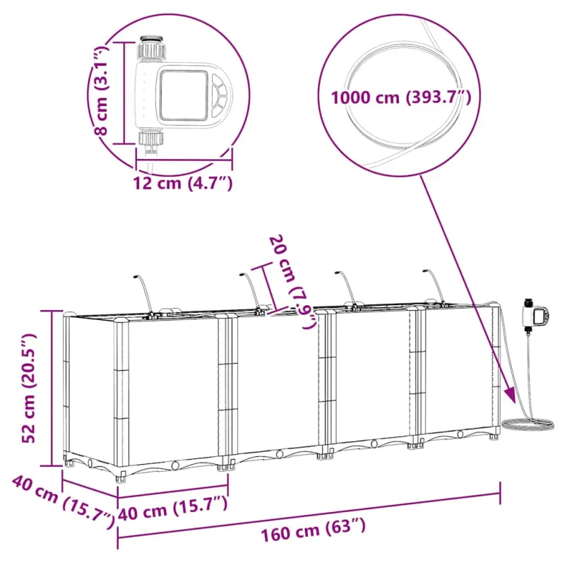 Sodo vazonas 4 pcs Ruda 160 x 40 x 52 cm Plastmasė