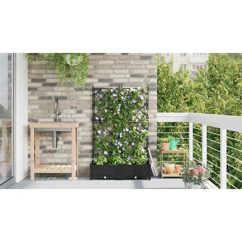 Sodo vazonas 2 pcs Juodas 80 x 40 x 125,5 cm Plastmasė