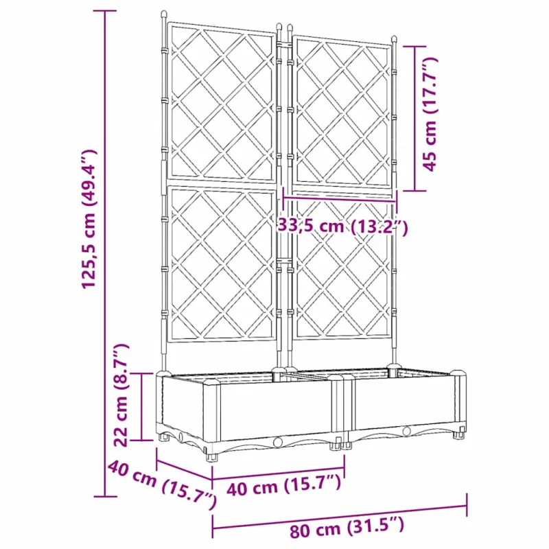 Sodo vazonas 2 pcs Juodas 80 x 40 x 125,5 cm Plastmasė