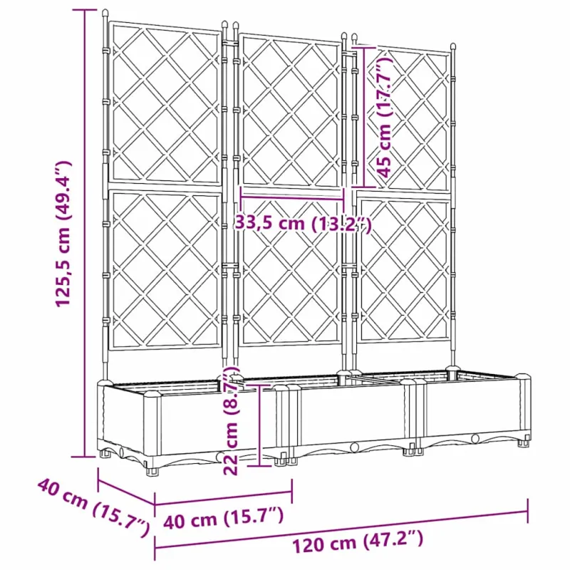 Sodo vazonas 3 pcs Juodas 120 x 40 x 125,5 cm Plastmasė