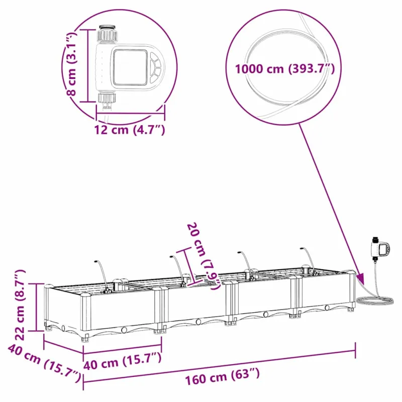 Sodo vazonas 4 pcs Juodas 160 x 40 x 22 cm Plastmasė