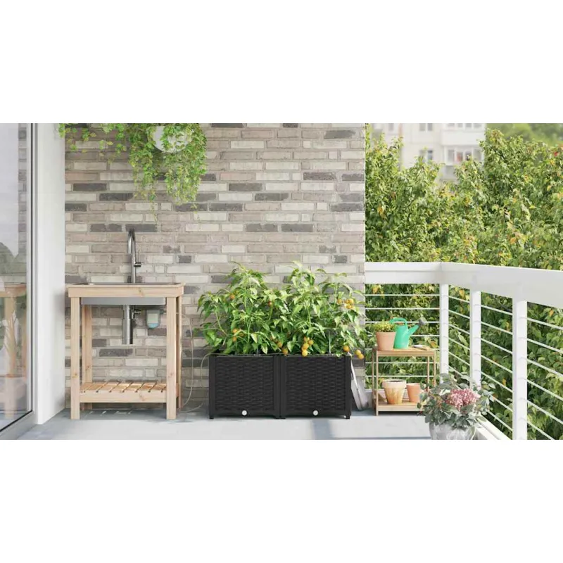 Sodo vazonas 2 pcs Juodas 80 x 40 x 37,5 cm Plastmasė