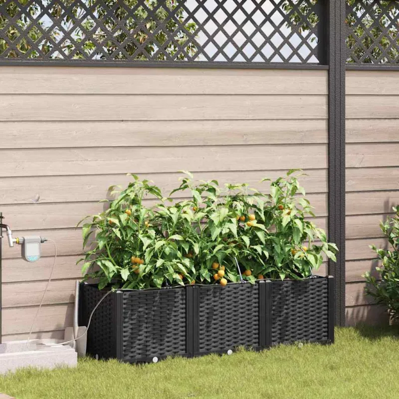 Sodo vazonas 3 pcs Juodas 120 x 40 x 37,5 cm Plastmasė