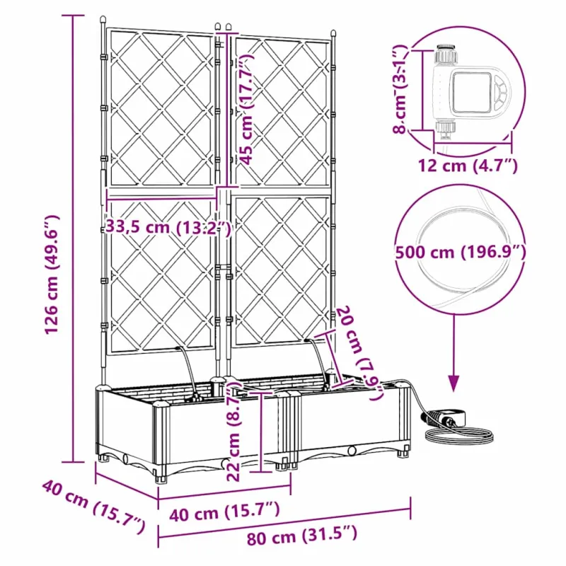 Sodo vazonas 2 pcs Juodas 80 x 40 x 126 cm Plastmasė