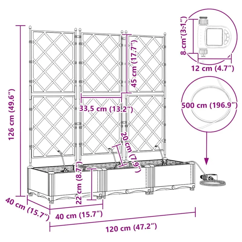 Sodo vazonas 3 pcs Juodas 120 x 40 x 126 cm Plastmasė