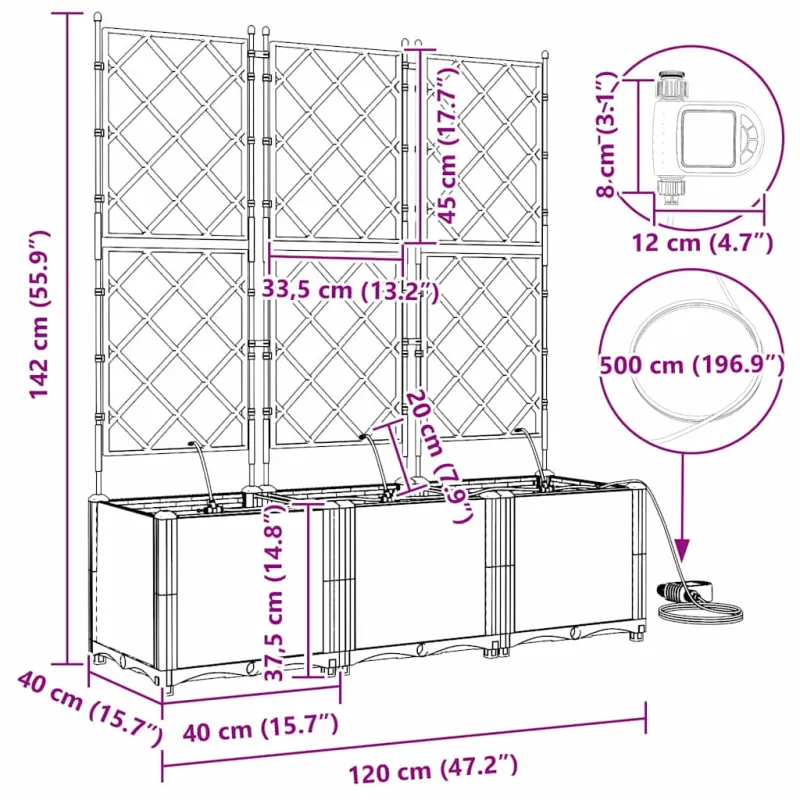 Sodo vazonas 3 pcs Juodas 120 x 40 x 142 cm Plastmasė