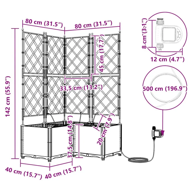 Sodo vazonas 3 pcs Juodas 80 x 80 x 142 cm Plastmasė