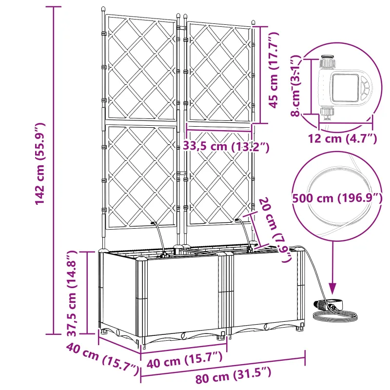 Sodo vazonas 2 pcs Pilka 80 x 40 x 142 cm Plastmasė