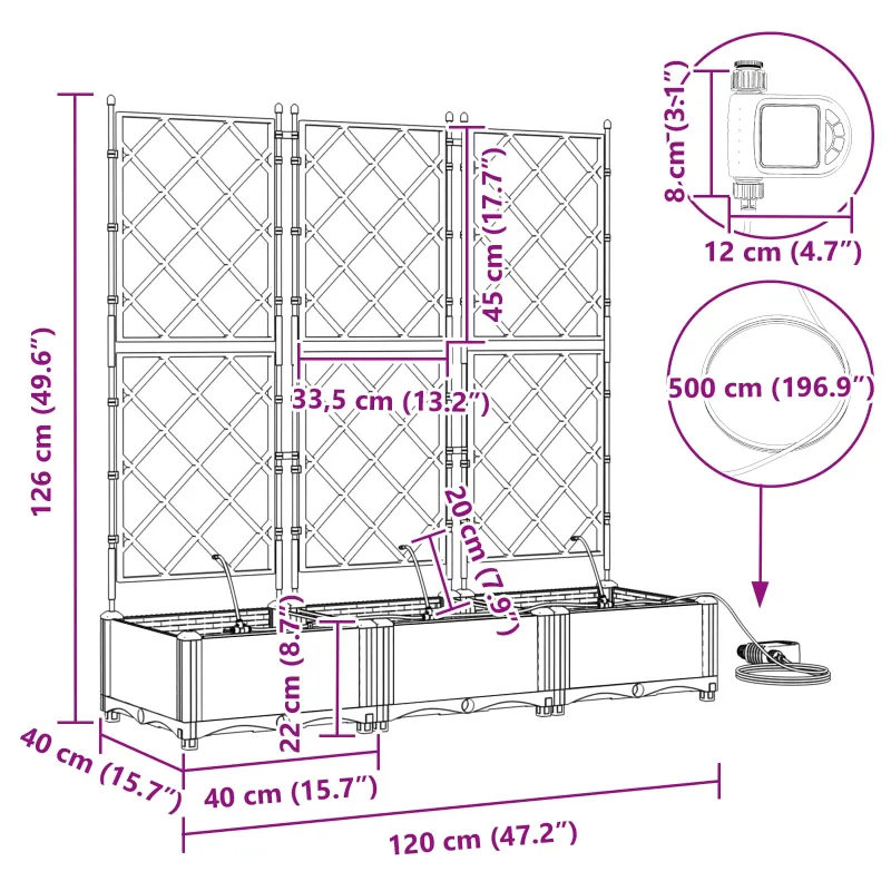 Sodo vazonas 3 pcs Pilka 120 x 40 x 126 cm Plastmasė