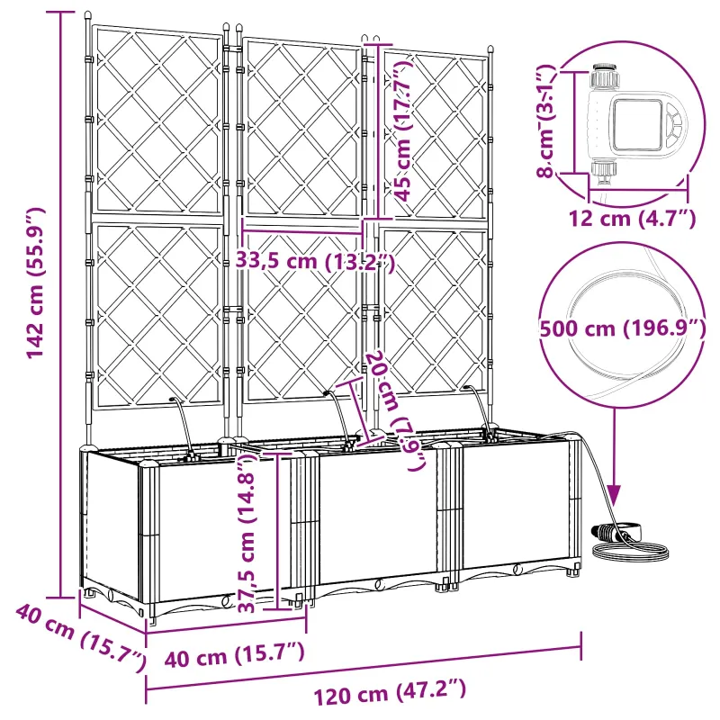Sodo vazonas 3 pcs Pilka 120 x 40 x 142 cm Plastmasė