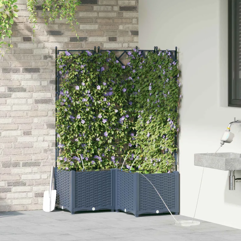 Sodo vazonas 3 pcs Pilka 80 x 80 x 142 cm Plastmasė