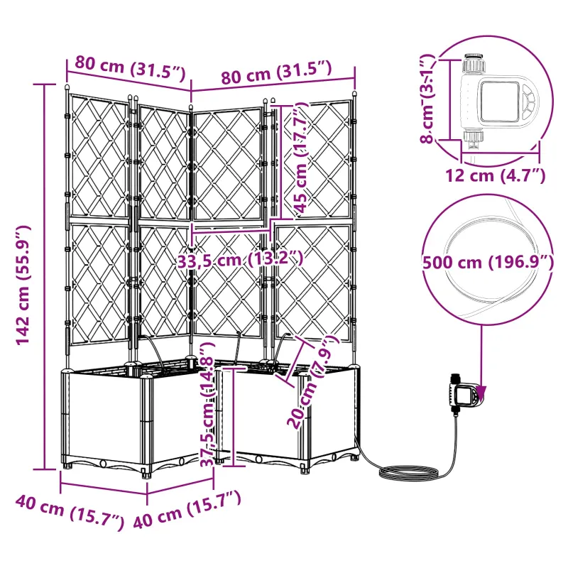 Sodo vazonas 3 pcs Pilka 80 x 80 x 142 cm Plastmasė