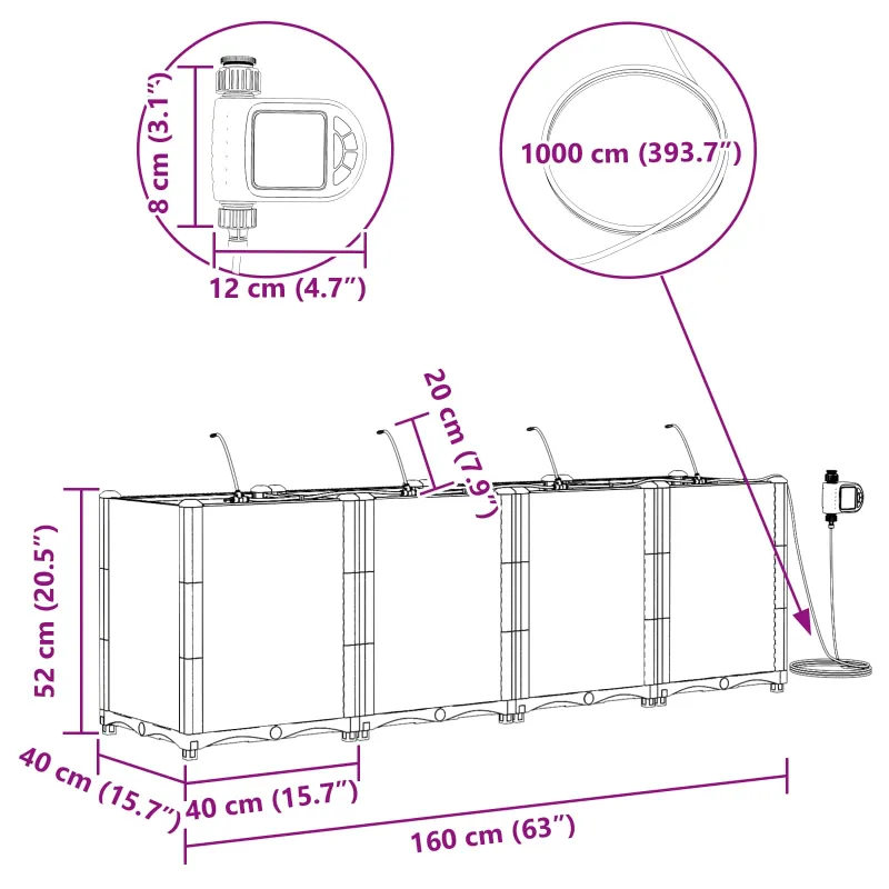 Sodo vazonas 4 pcs Pilka 160 x 40 x 52 cm Plastmasė