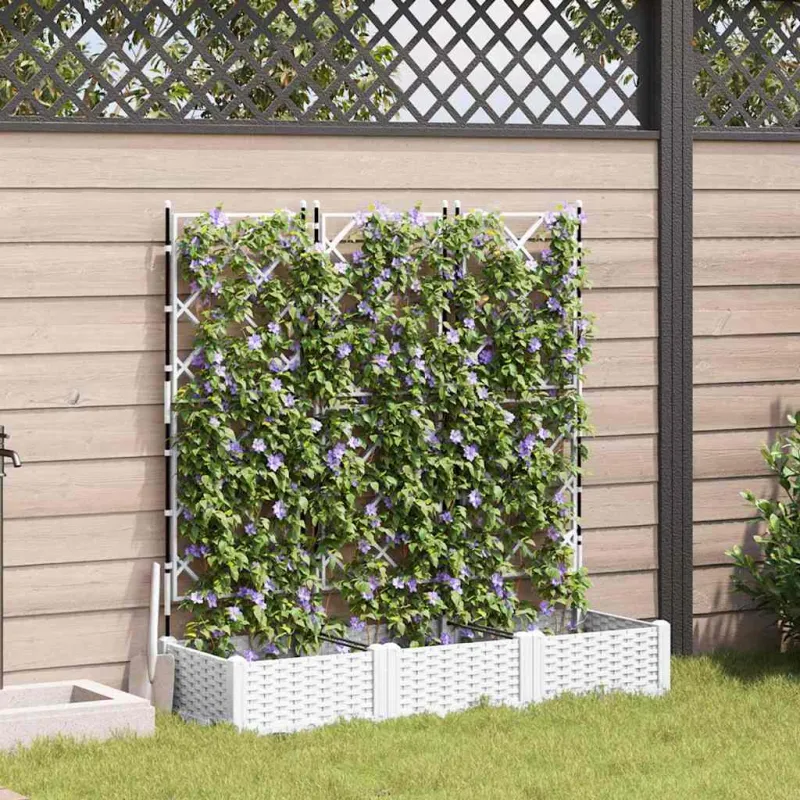 Sodo vazonas 3 pcs Baltas 120 x 40 x 125,5 cm Plastmasė
