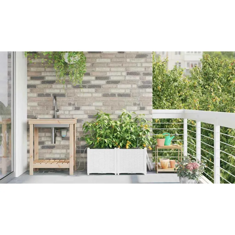 Sodo vazonas 2 pcs Baltas 80 x 40 x 37,5 cm Plastmasė