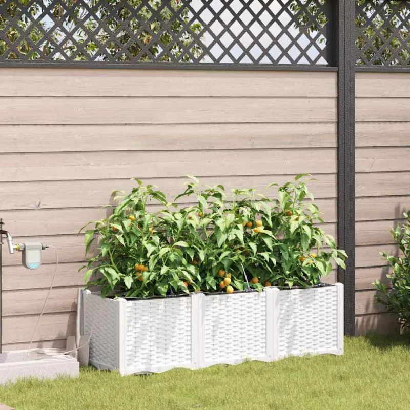 Sodo vazonas 3 pcs Baltas 120 x 40 x 37,5 cm Plastmasė