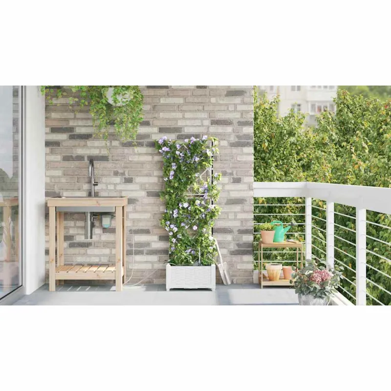 Sodo vazonas Baltas 40 x 40 x 126 cm Plastmasė