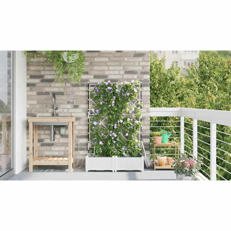 Sodo vazonas 2 pcs Baltas 80 x 40 x 126 cm Plastmasė