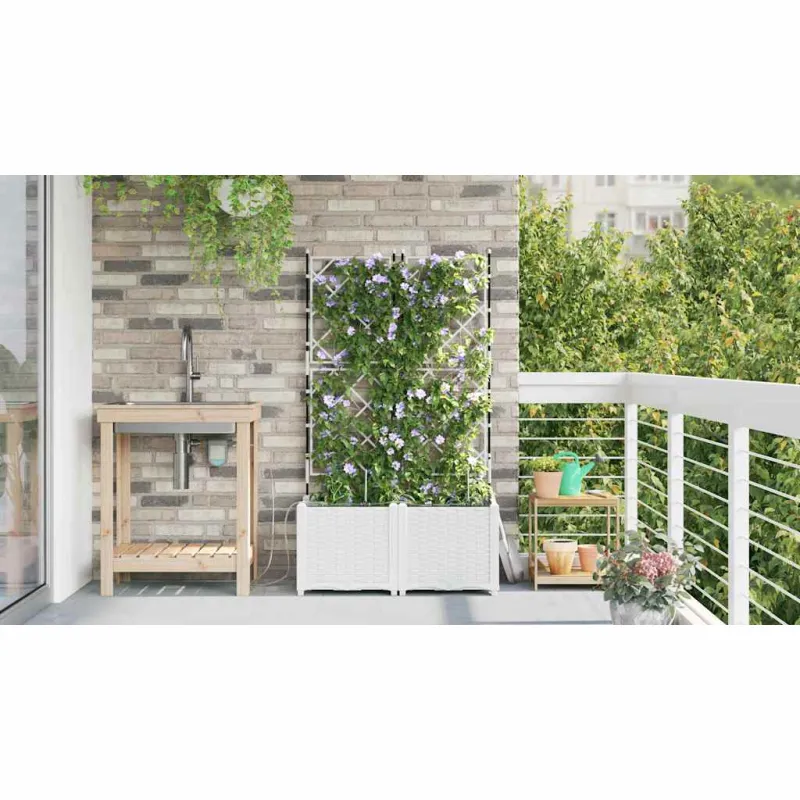 Sodo vazonas 2 pcs Baltas 80 x 40 x 142 cm Plastmasė
