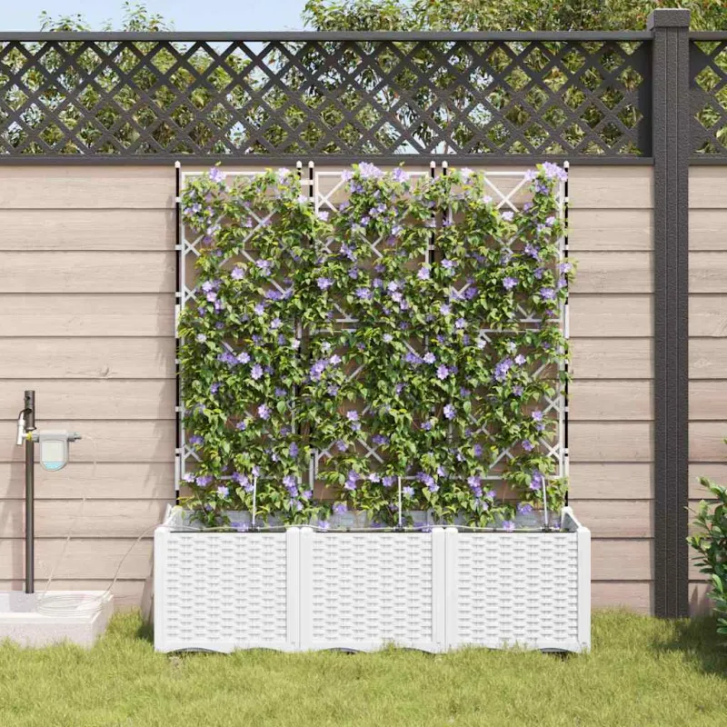 Sodo vazonas 3 pcs Baltas 120 x 40 x 142 cm Plastmasė