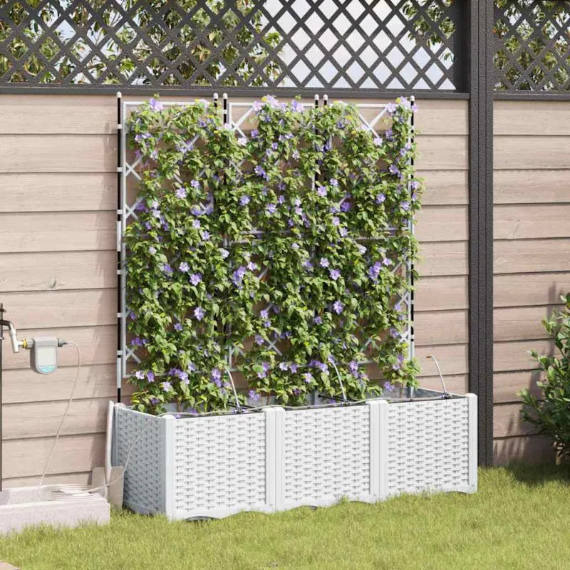 Sodo vazonas 3 pcs Baltas 120 x 40 x 142 cm Plastmasė
