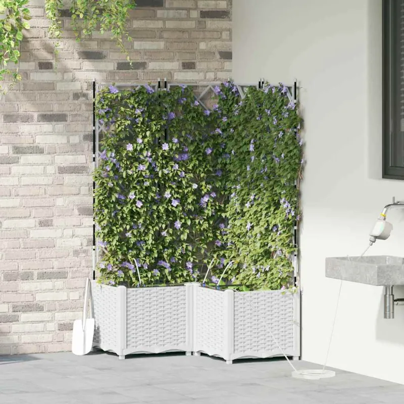 Sodo vazonas 3 pcs Baltas 80 x 80 x 142 cm Plastmasė