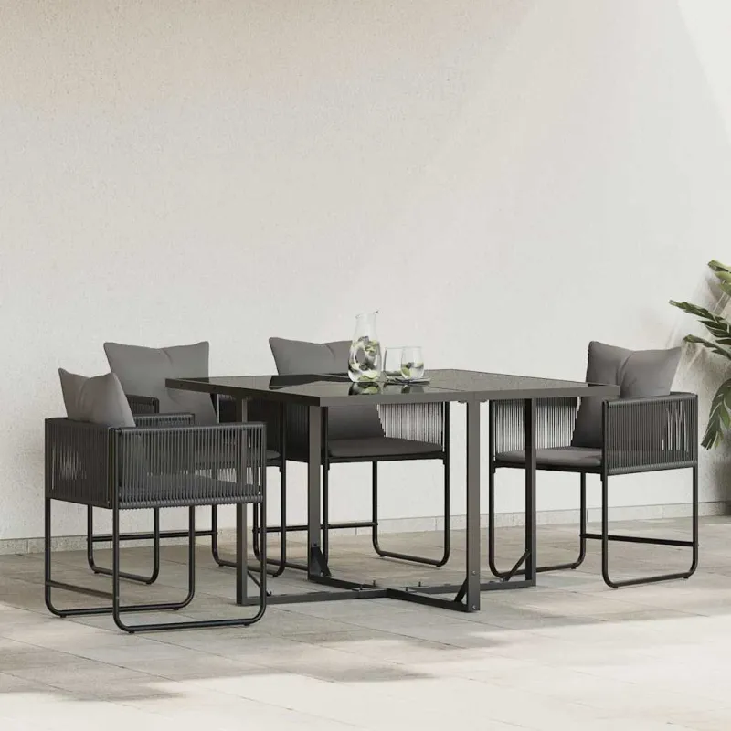 Kėdė su pagalve 4 pcs Juoda ir Antracitas PE ratanas