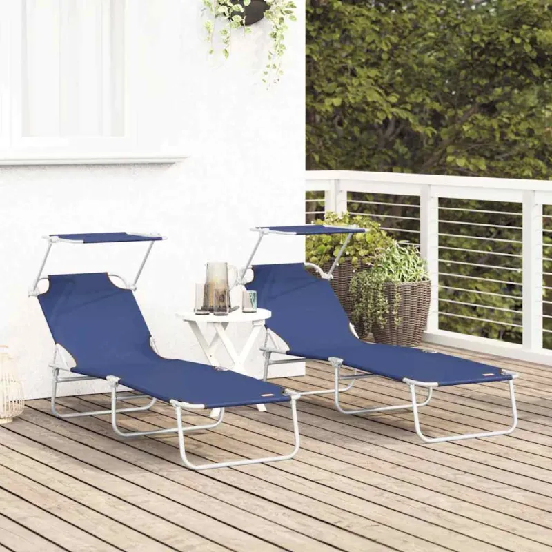 Saulės gultas 2 pcs Mėlyna 58 x 188 x 77 cm Poliesteris