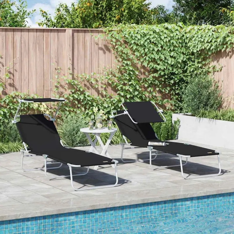 Saulės gultas 2 pcs Juoda 58 x 188 x 77 cm Poliesteris