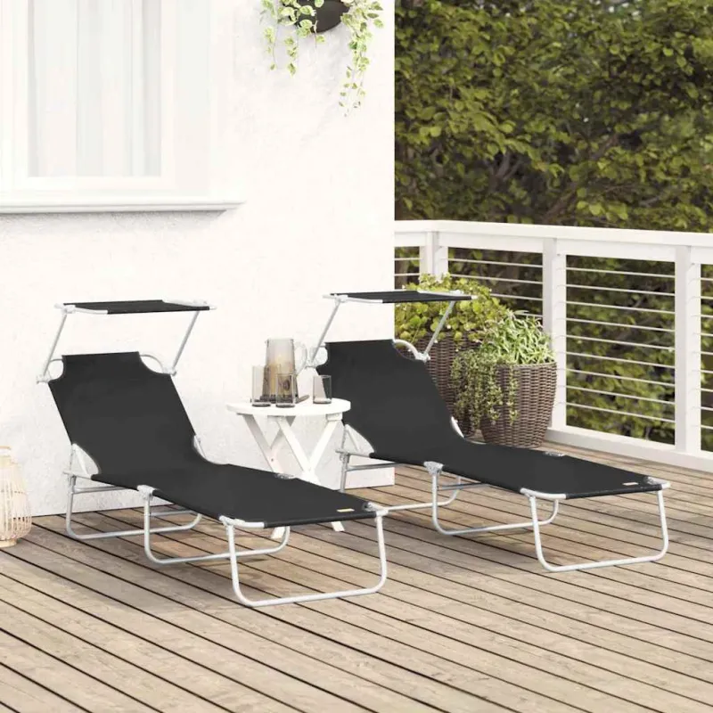 Saulės gultas 2 pcs Juoda 58 x 188 x 77 cm Poliesteris