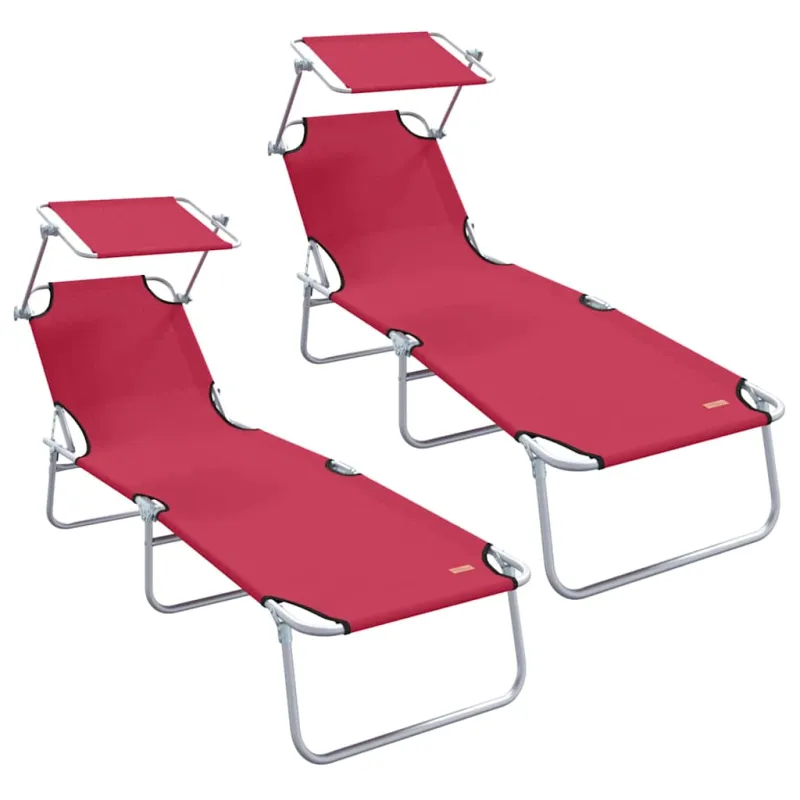 Saulės gultas 2 pcs Raudona 58 x 188 x 77 cm Poliesteris