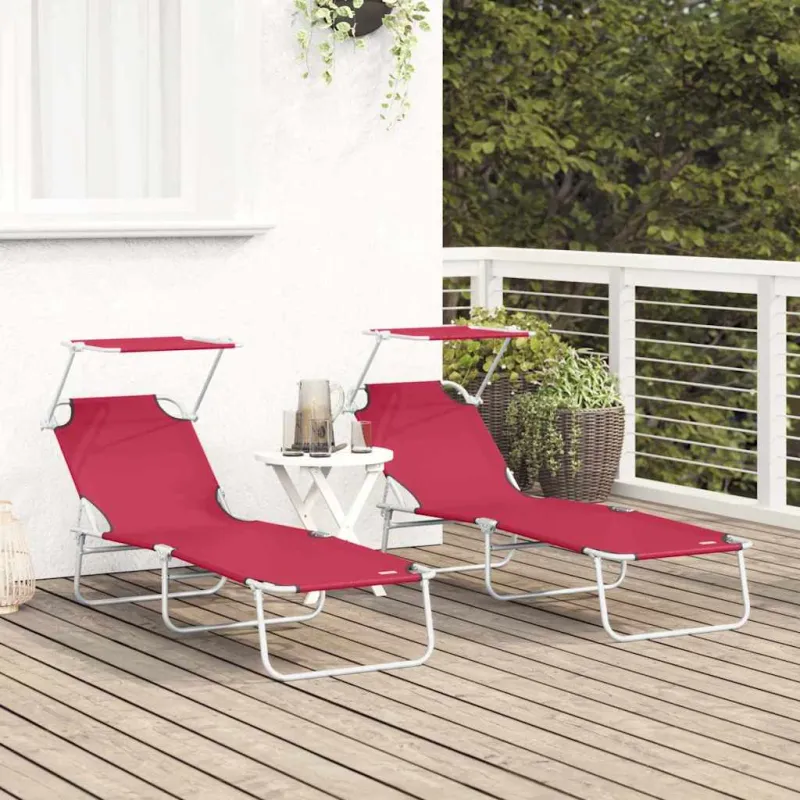 Saulės gultas 2 pcs Raudona 58 x 188 x 77 cm Poliesteris