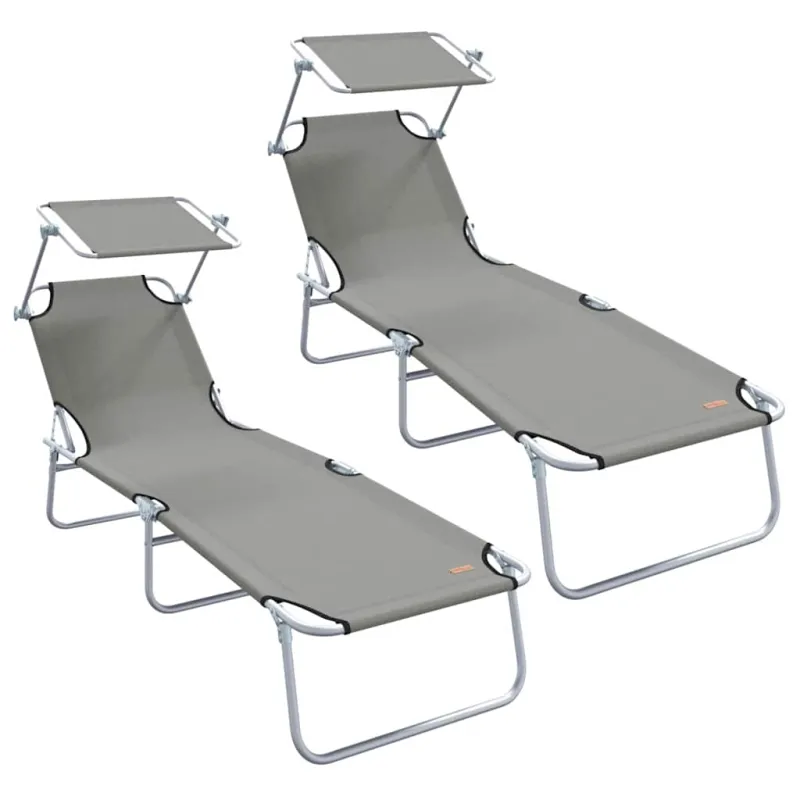Saulės gultas 2 pcs Pilka 58 x 188 x 77 cm Poliesteris