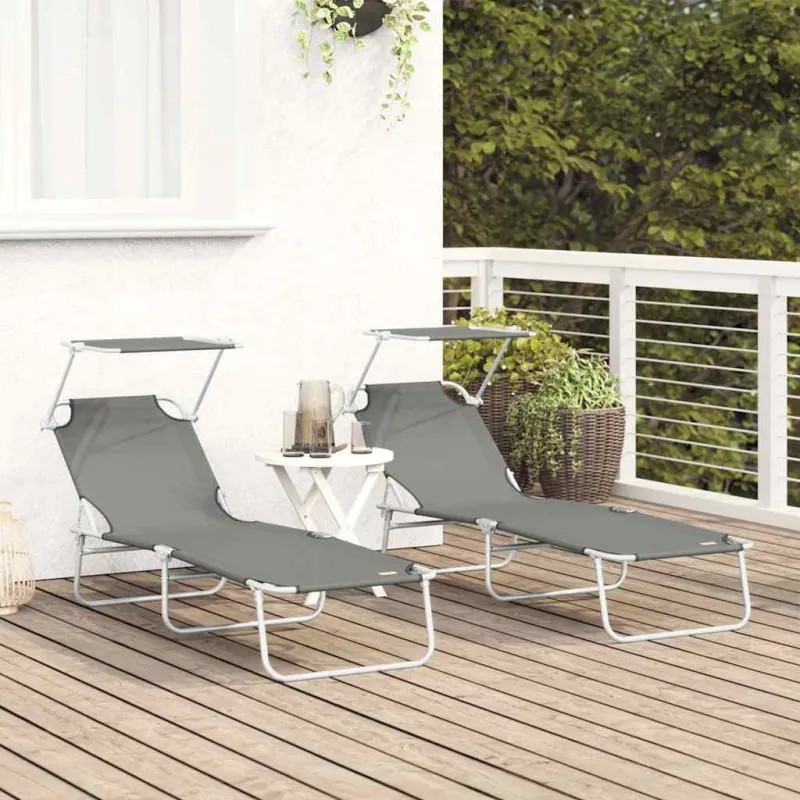 Saulės gultas 2 pcs Pilka 58 x 188 x 77 cm Poliesteris