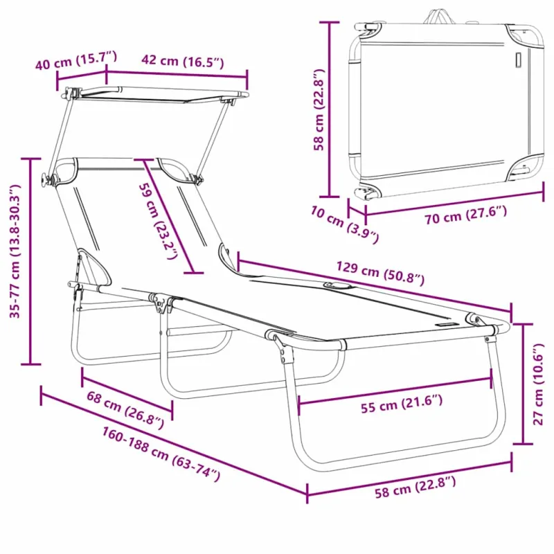Saulės gultas 2 pcs Rožinė 58 x 188 x 77 cm Poliesteris