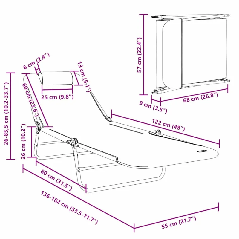Sulankstomas gultas 2 pcs Kreminė 182 x 55 x 85,5 cm