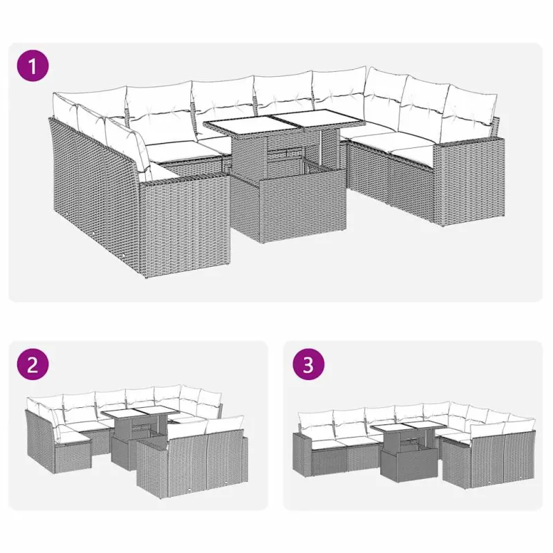 Sofakokonaisuus tyynyine, 10 osaa, hiekka, polyratasta