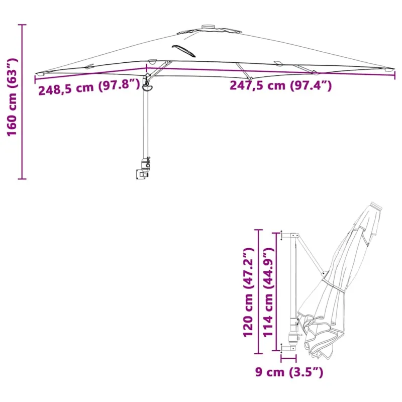 Sodo skėtis Terakotos 248,5 x 247,5 x 160 cm