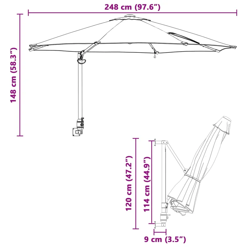 Sodo skėtis Juoda 248 x 248 x 148 cm Poliesteris ir plienas