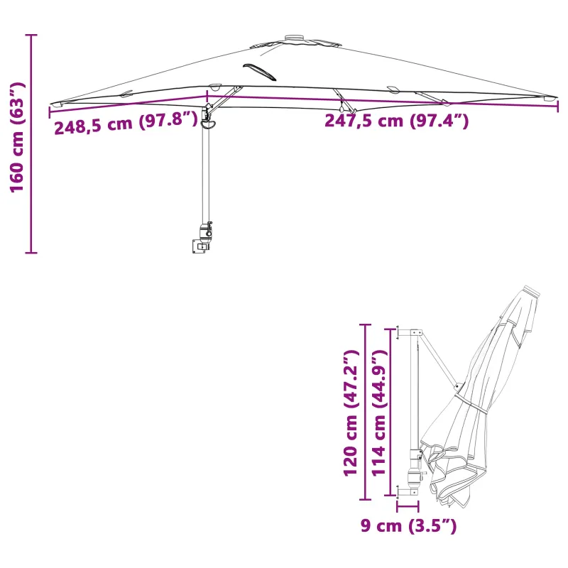 Sodo skėtis Antracitas 248,5 x 247,5 x 160 cm